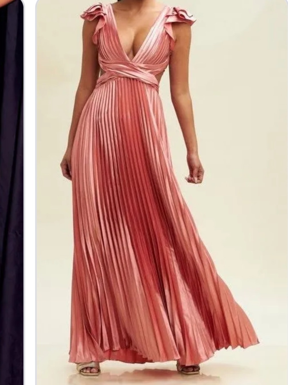 Luxxel Rust Burnt Orange Pleated Maxi Dress with V-Neck